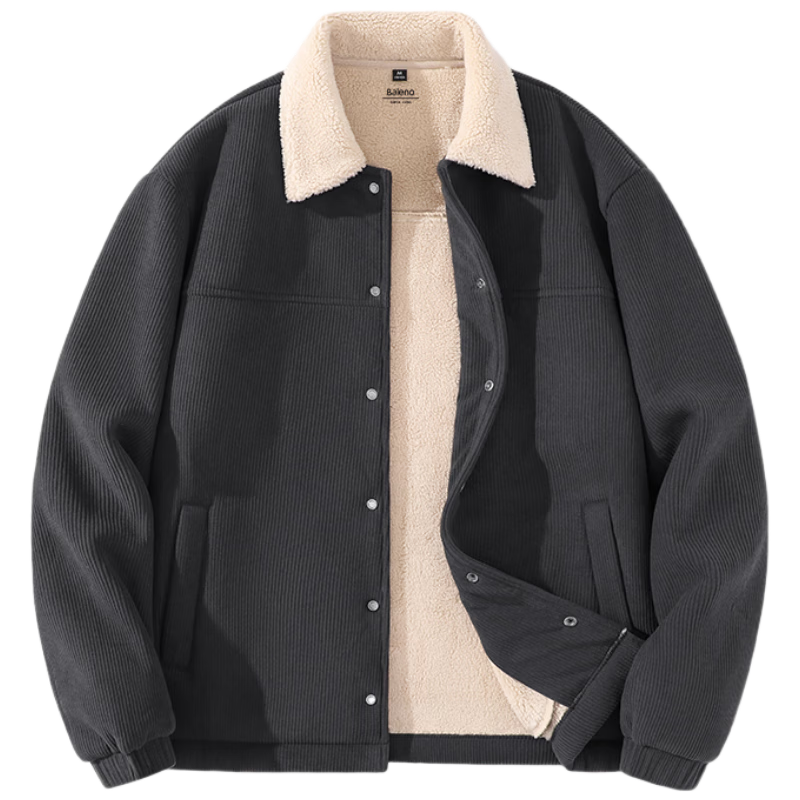 Baleno Men's Fleece-Lined Jacket Autumn Winter 2025 New Warm Windproof Textured Corduroy Cotton Jacket Cardigan