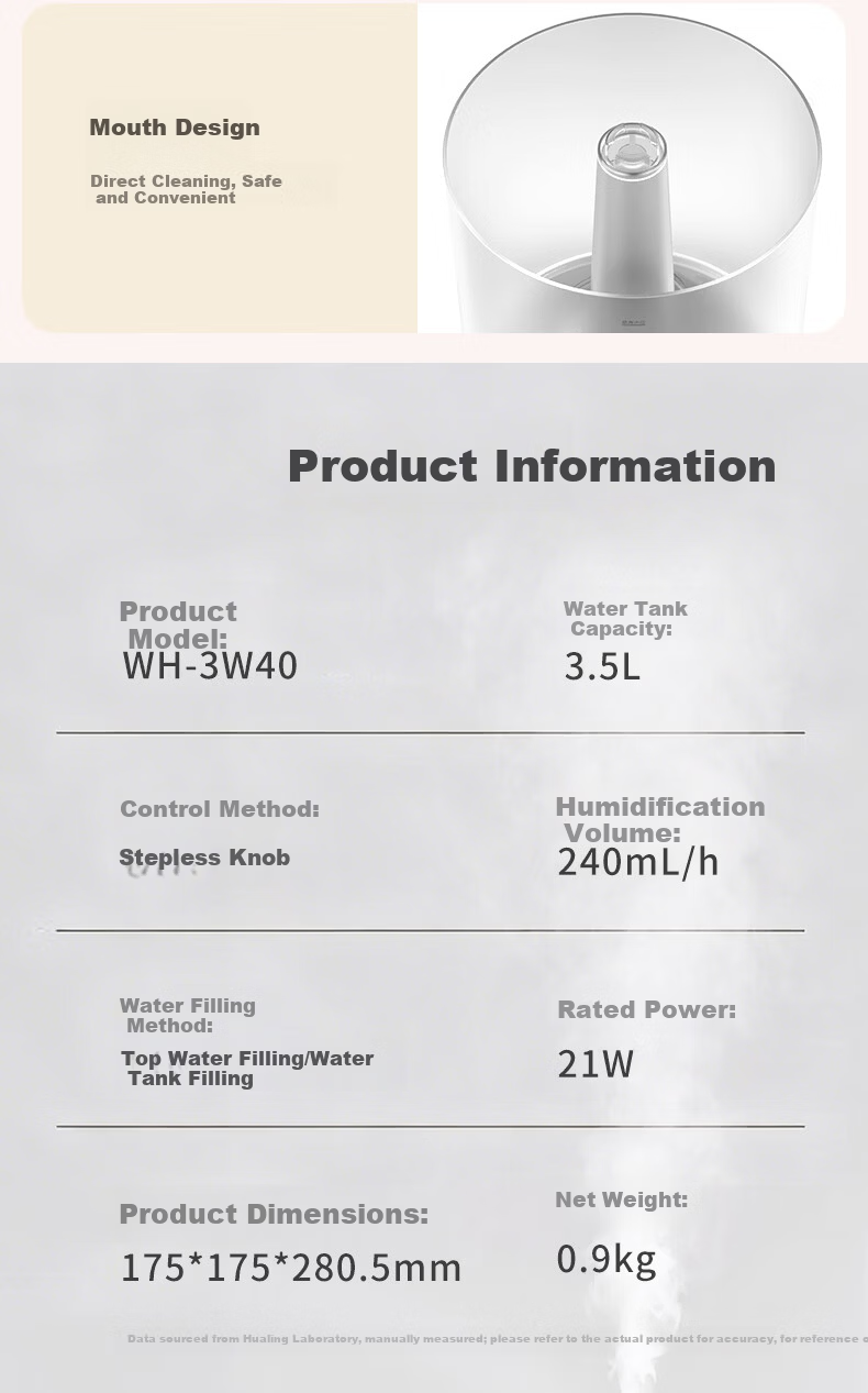 Hualing Midea Water Glow Humidifier 3.5L Home Bedroom Large Mist Quiet Small Desktop Humidifier for Pregnant Women, Babies, and Kids Gift for Girls Moisturizing 12