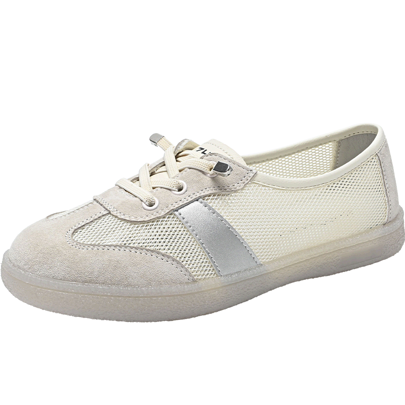 ZHR Women's White Sneakers, Summer 2026 Thin Style, Breathable Mesh Casual Sports Shoes for Women, A170E Beige Silver, Size 36