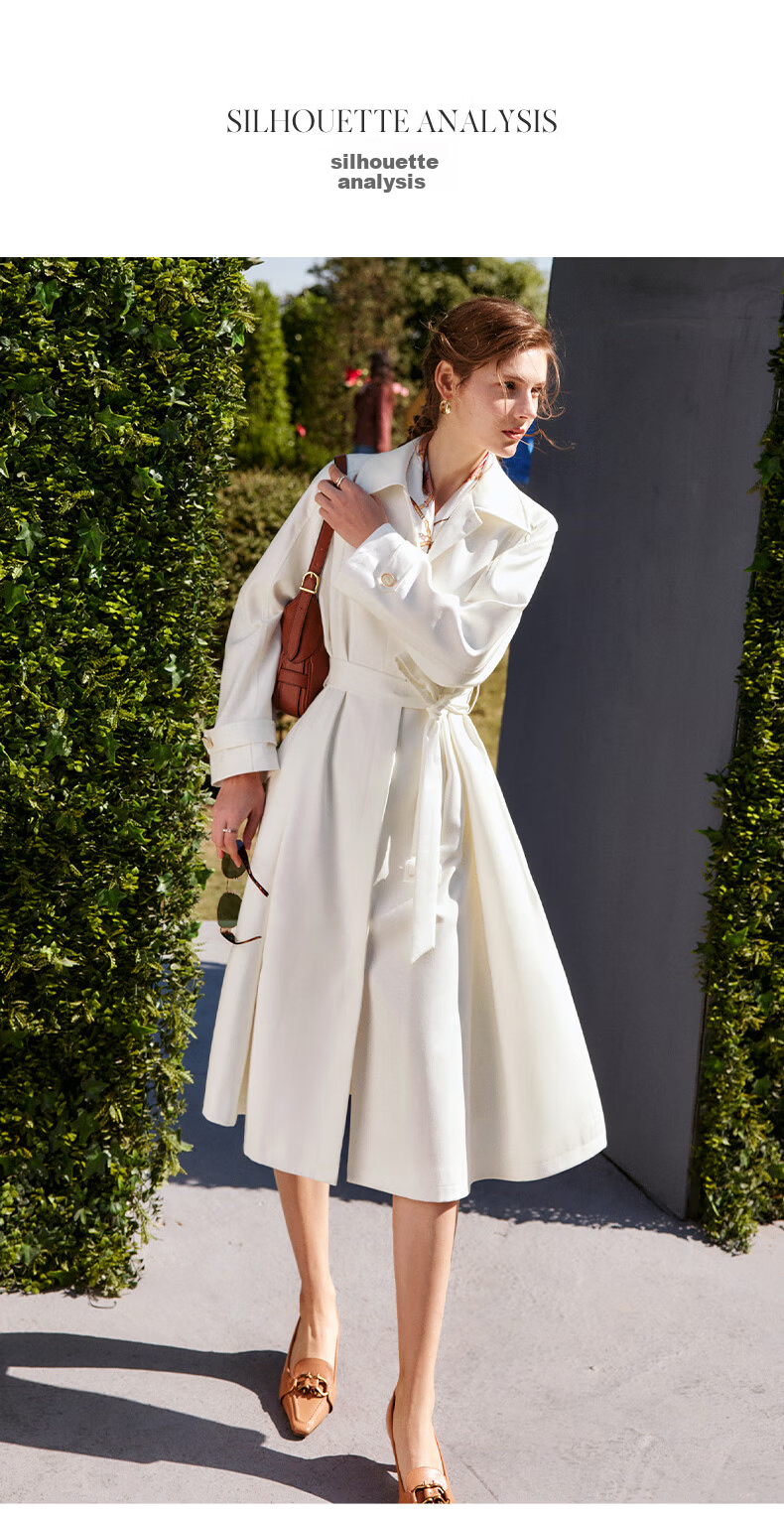 Olrain French Style Premium Trench Coat Women's Autumn Lightweight Mid-Length Coat Off-White (Second Batch) M 5