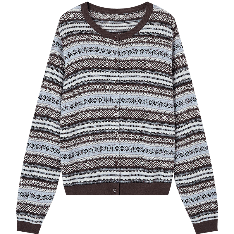 Demana【With Mulberry Silk/Wool】Autumn Vintage Colorblock Jacquard Slim Fit Knit Cardigan for Women Premium