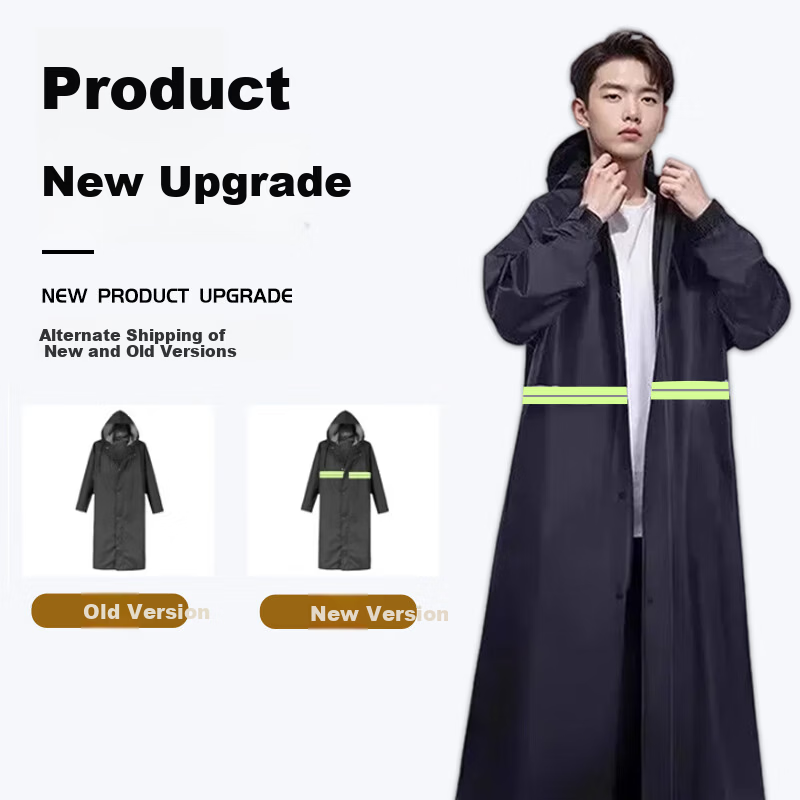 Beifute Long Raincoat Full Body Anti-Rain Hooded One-Piece Windbreaker Rain Poncho Security Outdoor Construction Safety Adult Extended Thickened High-Visibility Reflective Strips Random Style Delivery 2