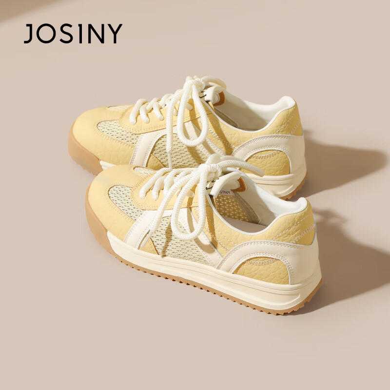 Zhuoshini Women's Thick Sole Derby Shoes Casual Breathable Mesh Sneakers Yellow Size 35