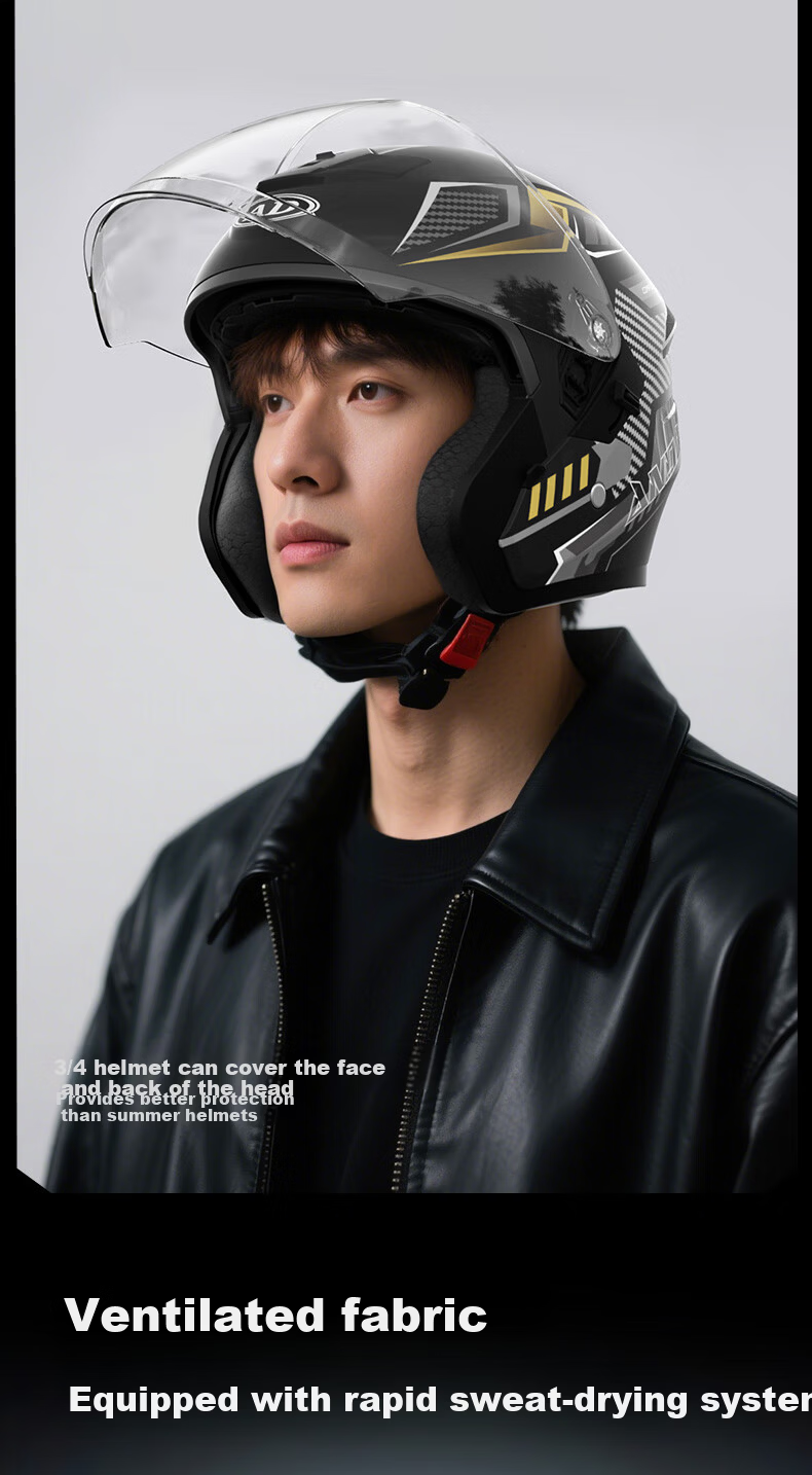 AD Motorcycle Helmet 3C Certified Unisex Four-Season Dual-Visor Half Helmet Summer Electric Bike Winter Warm Anti-Fog Safety Cap 601 Matte Dream 10