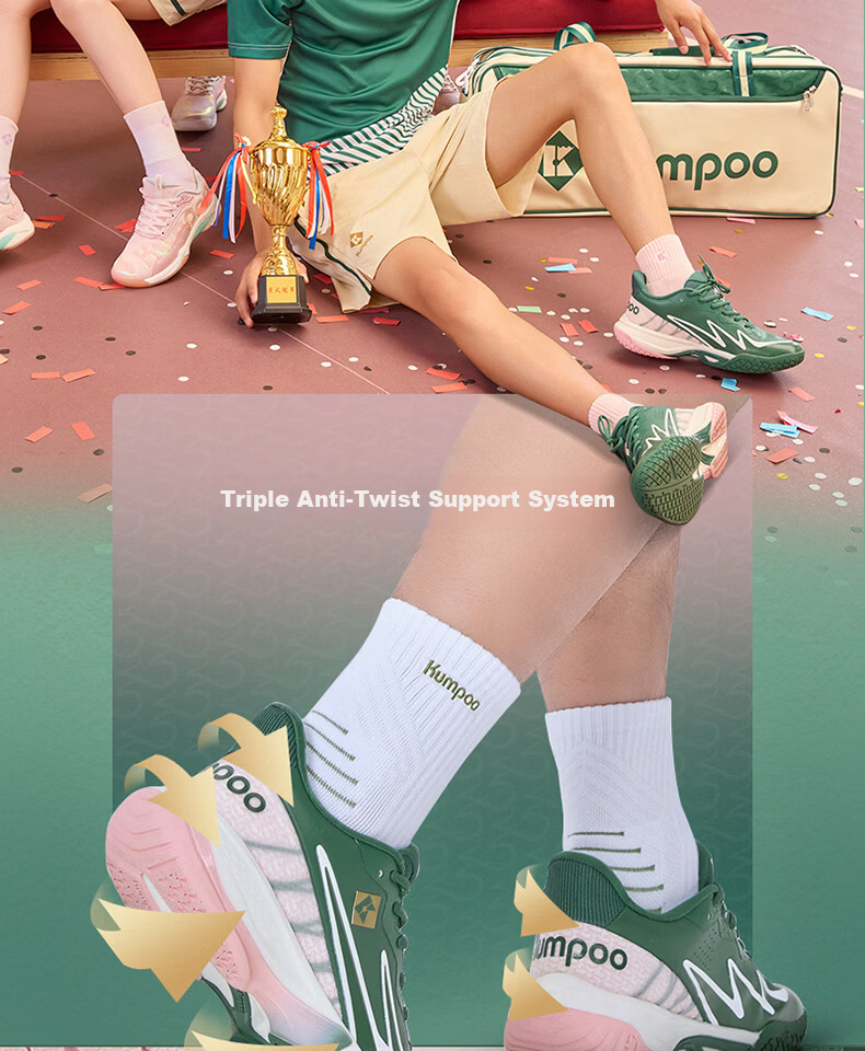 KUMPOO 25th Anniversary Limited Edition Badminton Shoes Anti-Twist Non-Slip Shock Absorption Training Shoes KH-G828.25th Green/Pink Size 35 9