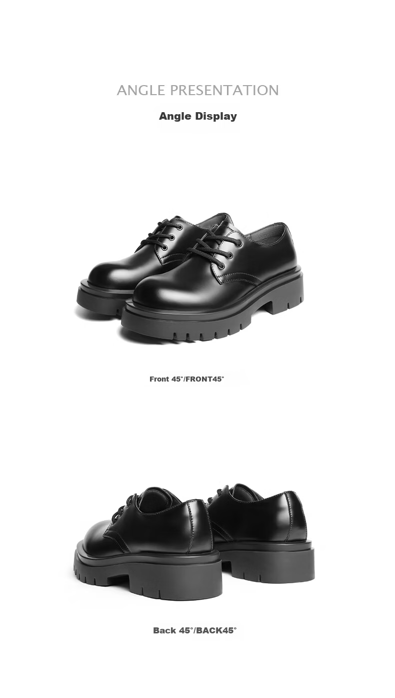 Belle Zhang Linghe Same Style Thick-Soled Business Derby Shoes for Men, Size 26, Summer Commute Formal Leather Shoes A1434, Black-Light Sole, Size 42 14