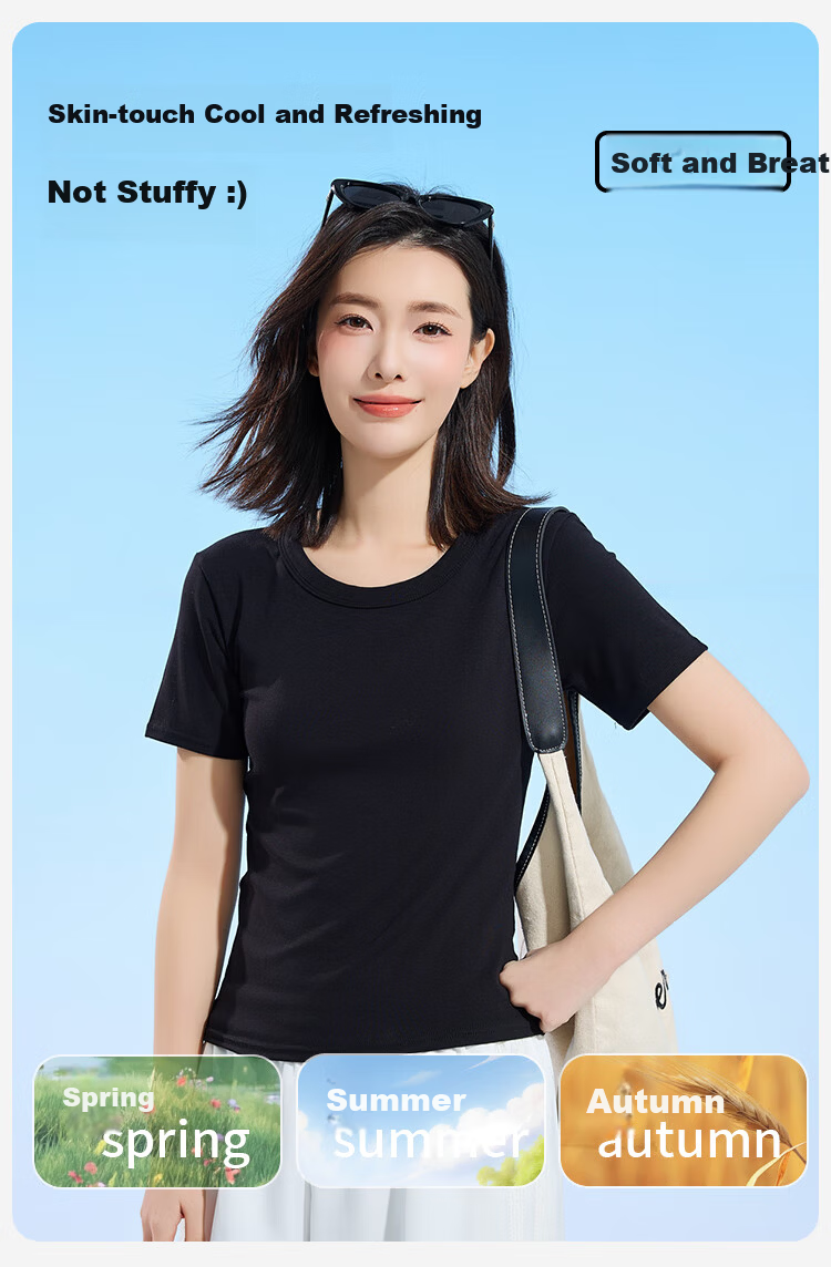 Urban Beauty Women's Seamless Ice Silk Short Sleeve Round Neck T-Shirt Spring Summer Loose Fit XL 3