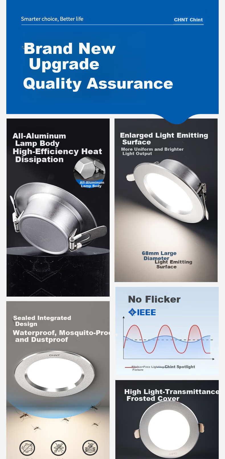 CHINT LED Aluminum Alloy Downlight Silver Edge Ceiling Recessed Ultra-thin High Brightness Commercial Corridor Light White 6W-6500K Cool White 2