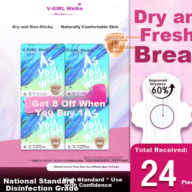 Meco Sterilization Grade Ultra-Thin Sanitary Pads 270mm 6pcs*4 Packs Combo Dry and Non-Sticky [New Upgrade]