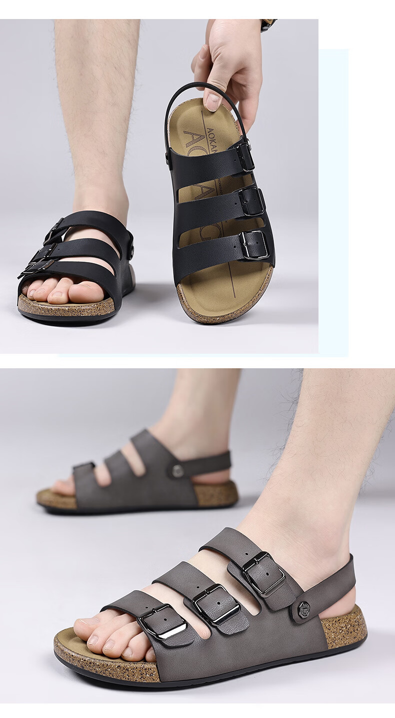 Aokang Summer Men's Casual Beach Sandals Black Size 42 19