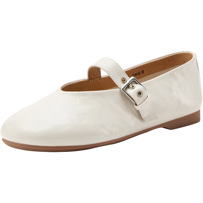 Bata Lambskin Mary Jane Flats Women Spring Autumn AUO01CQ5 Off-White Size 38