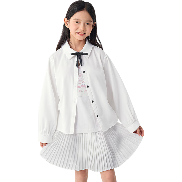 BALABALA Kids Long Sleeve Shirt Girls 2025 Spring School Style White Shirt [Mall Same Style] 202125102007