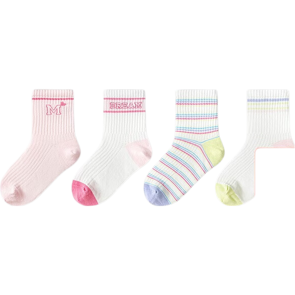 BALABALA Children's Socks, Summer Mesh Socks, Thin Style, Boys And Girls Preppy Short Socks, Four Pairs Pack, 208225172210