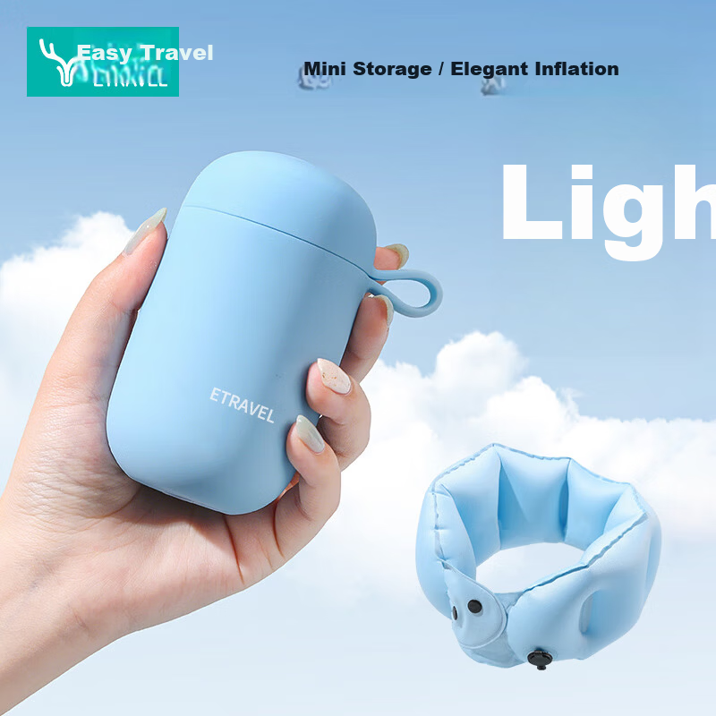 Etravel Inflatable U-Shaped Travel Mini Portable Neck Pillow with Storage Case Blue