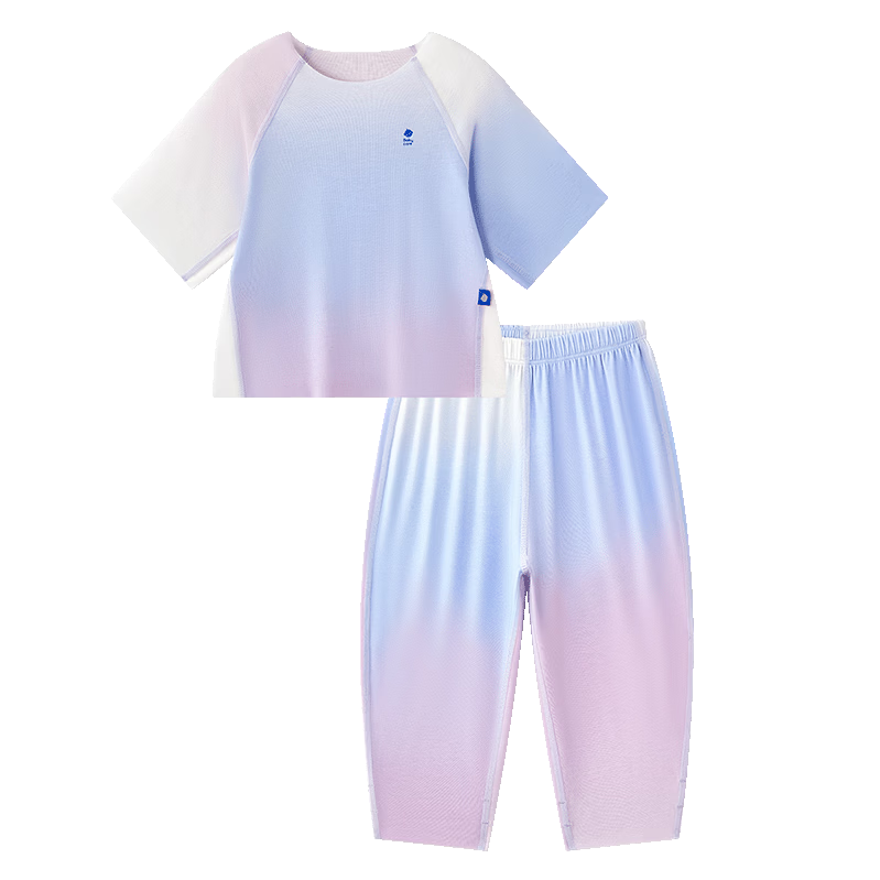 Babycare Children's Natural Cool Spring and Summer Home Mid-Sleeve Adjustable Baby Loungewear Set Ice Grape 90