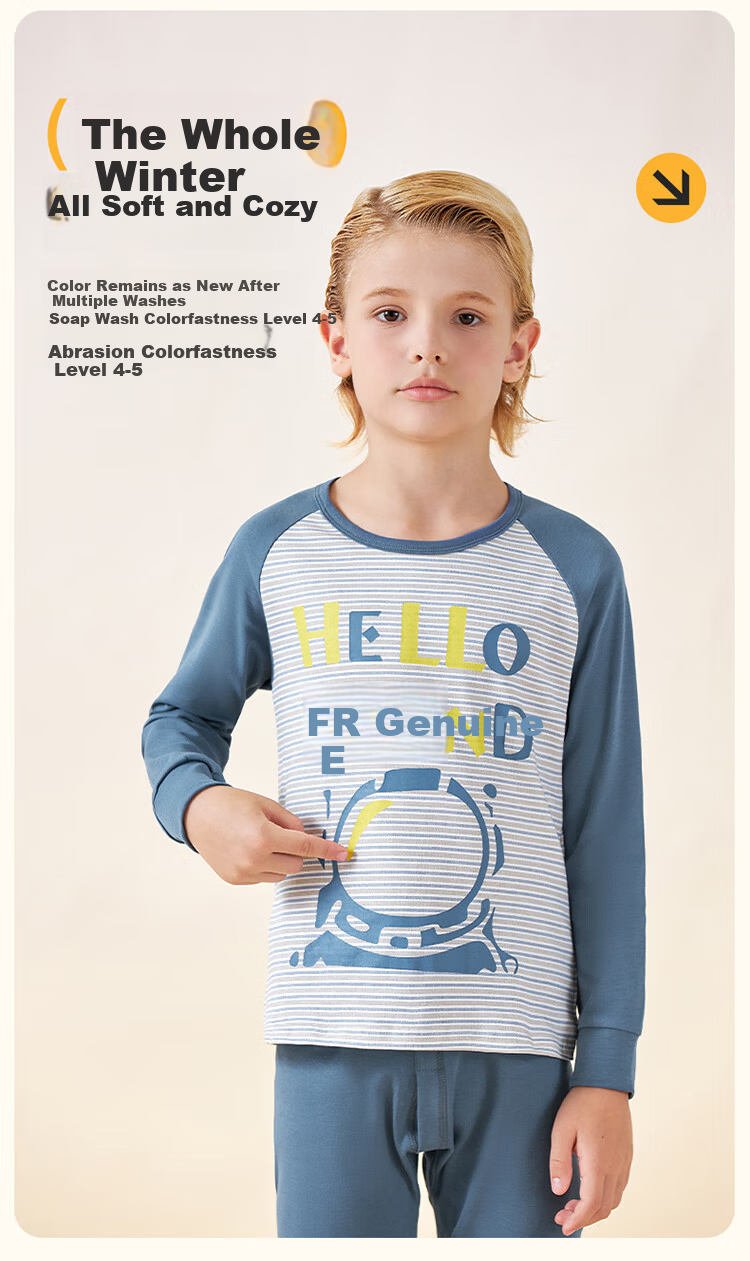 Me feeling Children's Autumn Cotton Underwear A-Class 100% Pure Cotton Boys' Pajamas Thermal Base Layer Set for Older Kids 8