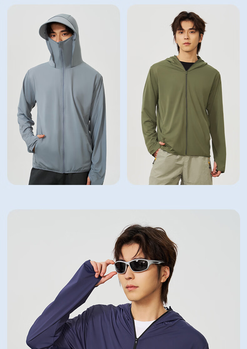 Langsha Men's Sunscreen Jacket Ice Silk Cooling Large Brim UV Protection Outdoor Lightweight Breathable Sun Protection Skin Jacket Fishing Shirt 8