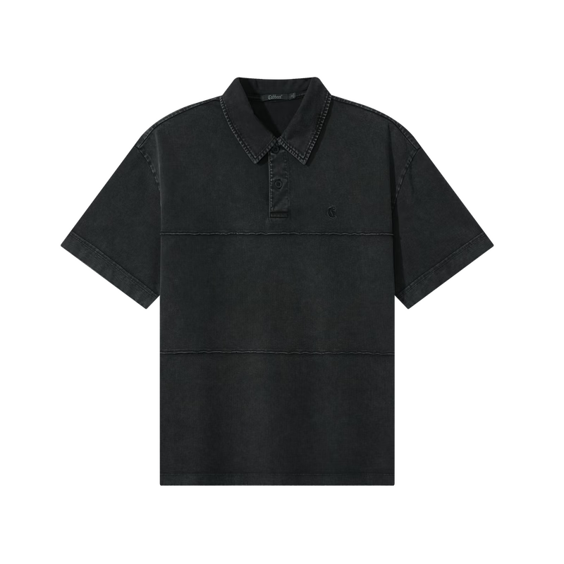 CABBEEN 280G Heavyweight Plain Weave Polo Shirt Men Semi-Bleached Vintage Washed Breathable Short Sleeve Polo Shirt Spring Summer 2026