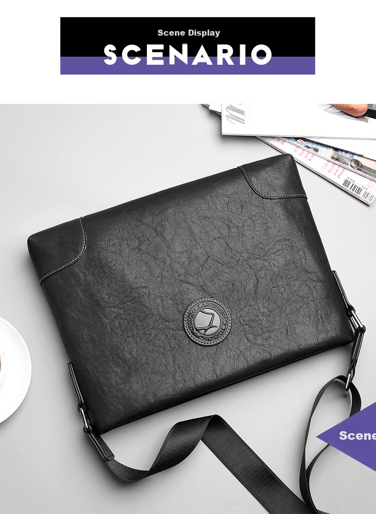 COW Men's Business Casual Shoulder Bag Crossbody Fashion Trendy C-9808 Horizontal Style 12