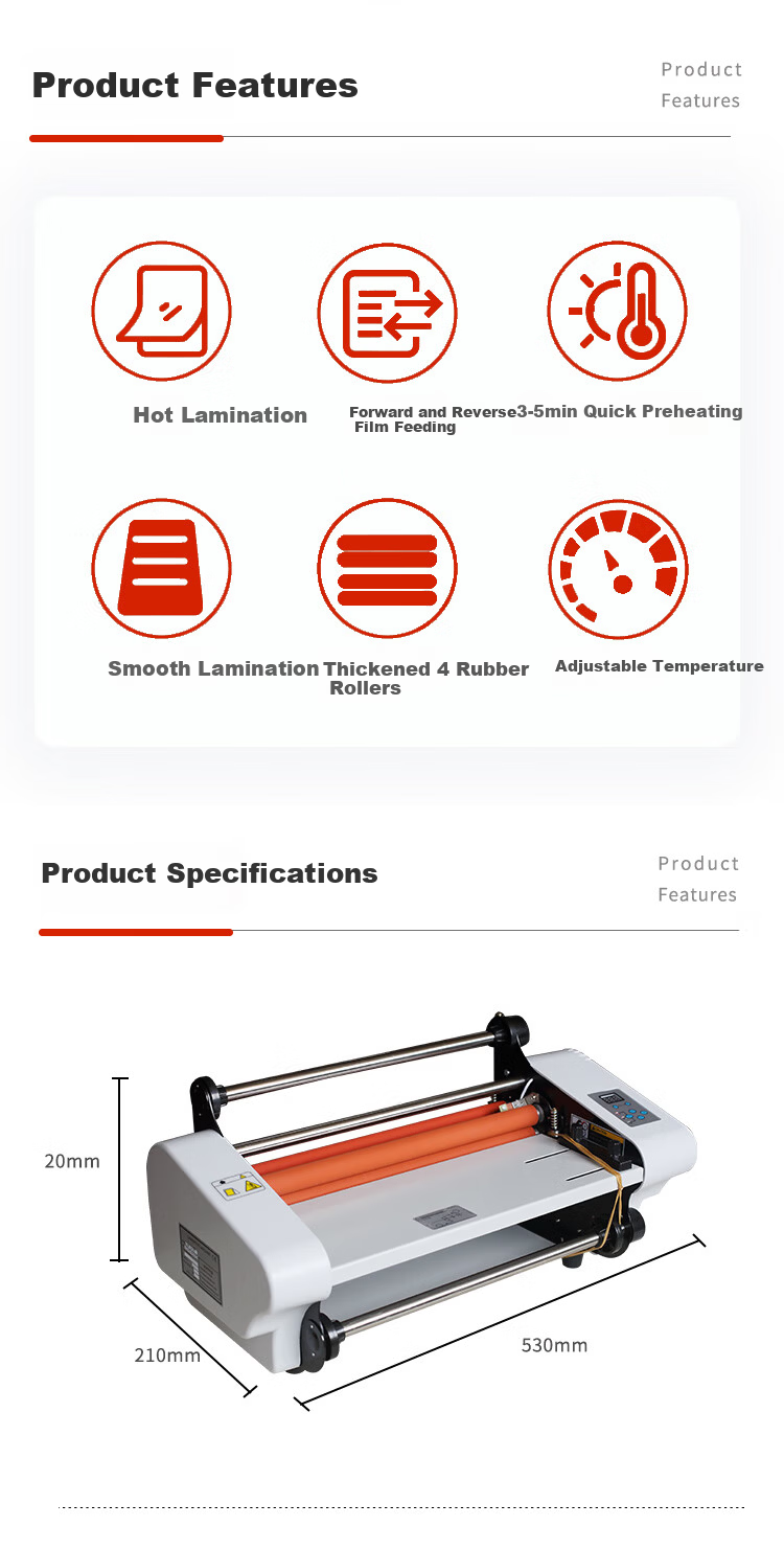 DOCON DC-358 Laminating Machine Thermal Laminator Electronic Temperature Control Single and Double-Sided Laminator 350mm 2