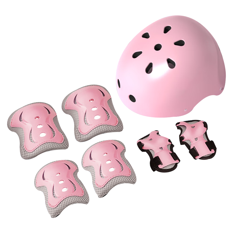 Tongbu Kids Roller Skating Protective Gear Set Skateboard Balance Bike Riding Outdoor Sports Helmet and Pads 7-Piece Set Pink