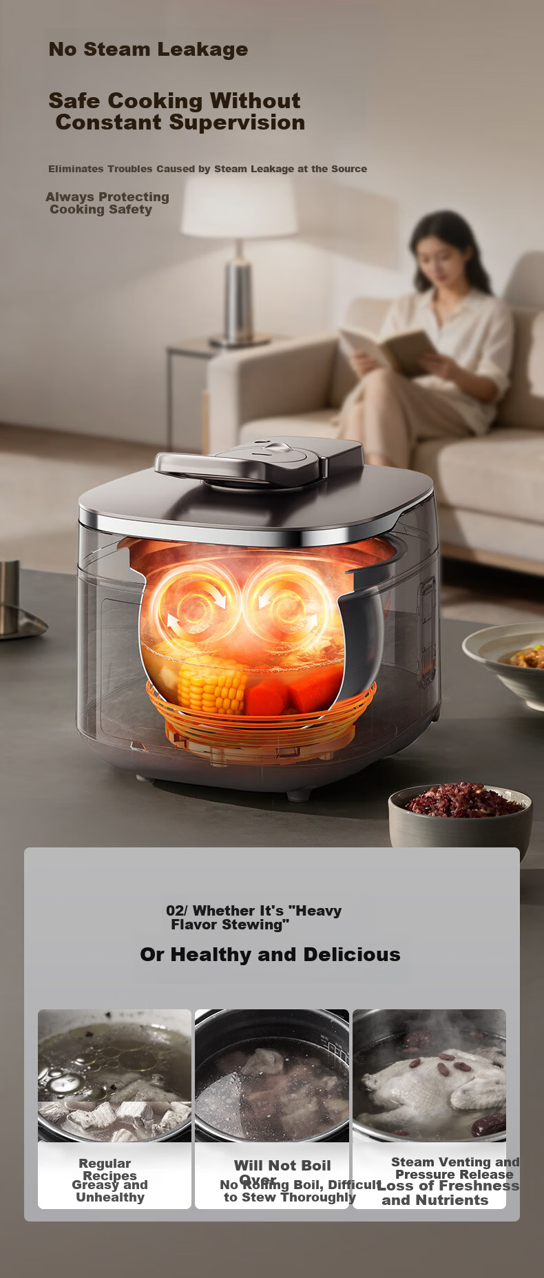 Joyoung Premium Electric Pressure Cooker 1st Gen 5L High Pressure 112KPa IH Smart Reservation Non-Coated Baby-Safe 316L Double Spherical Soup and Rice Cooker Y-50IHZ6 8