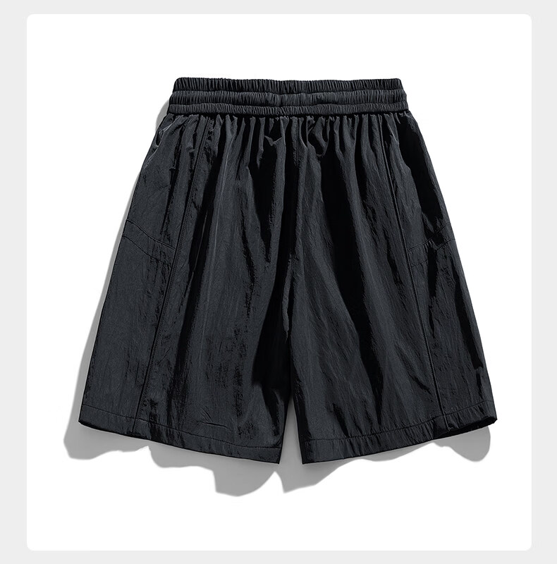 Wassup Sohot Minimalist Workwear Shorts Men's Summer Japanese Outdoor Beach Solid Color Five-Point Casual Pants Dark Night Black XL 10
