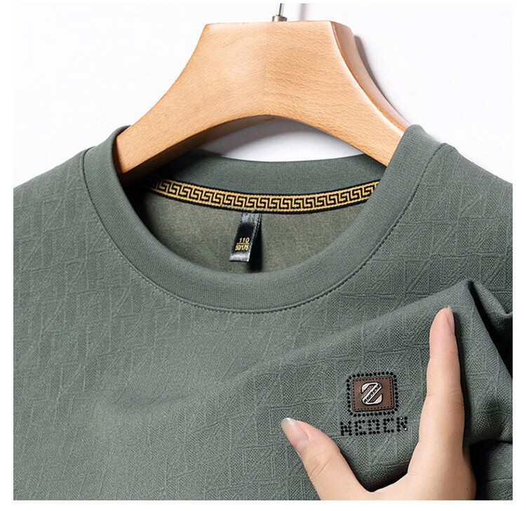 Pierre Cardin Men's Sweatshirt Spring and Autumn Business Casual Long Sleeve T-Shirt Elastic Skin-Friendly Base Shirt Men's Clothing Bean Green L 9