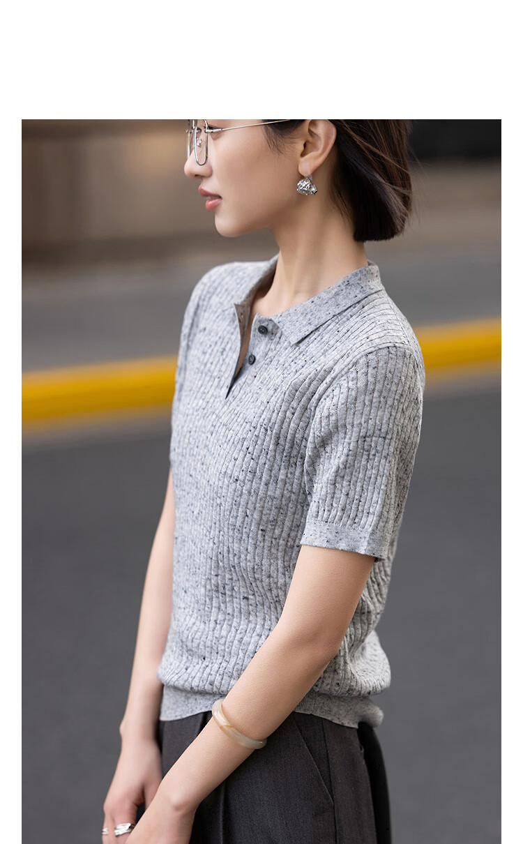 Demana Summer Smart Sensing Slim Fit Polo Collar Short Sleeve Knit Top with Wool for Women 11