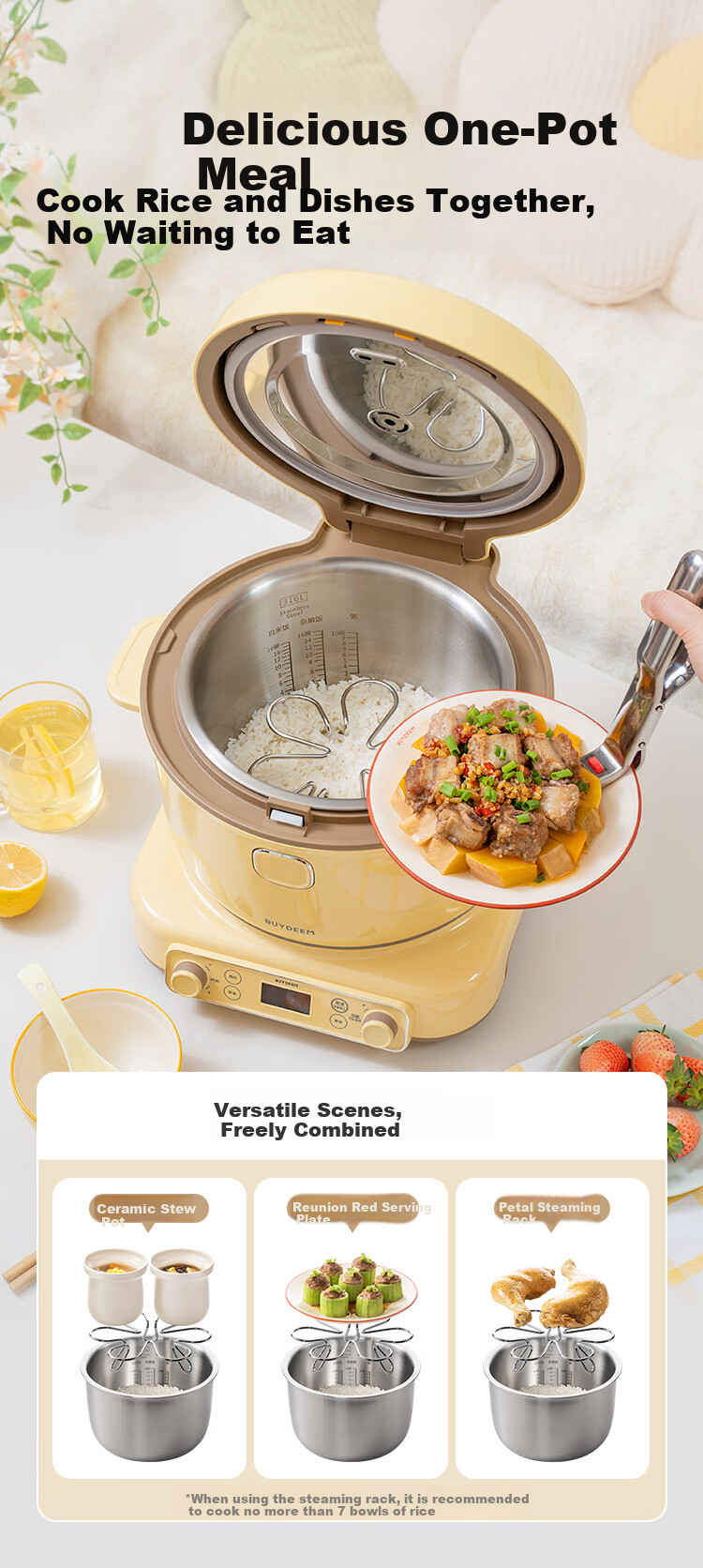 Buydeem R551 Rice Cooker 4-8 People Large Capacity Multifunctional IH Frequency Conversion Heating Non-Stick Inner Pot Porridge and Rice Cooker with Reservation and Keep Warm Function Light Cedar Gree 6
