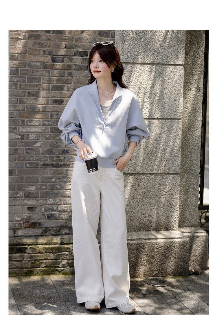 MT Spring Sports Casual 350G Air Layer Half-Zip Loose Sweatshirt for Women with Reversible Collar 3