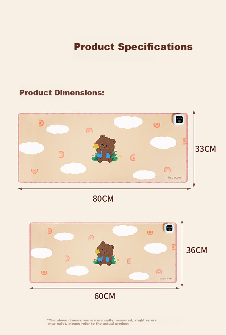 BUBM Heated Mouse Pad Warm Hand Desk Mat Fast Heating Desk Mat Writing Office Computer Desktop Extra Large Electric Heated Mouse Pad 60*36cm Cute Bear Design 6