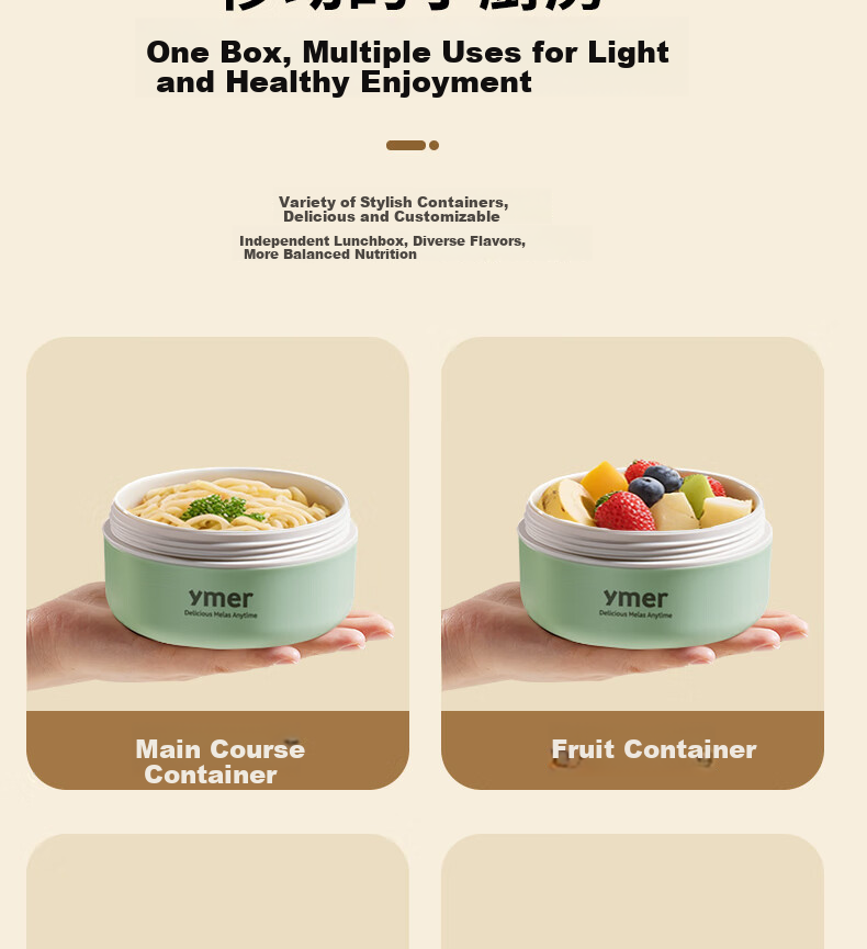 Ymer Insulated Lunch Box Microwaveable Ceramic Set Green 2-Pack (One Large, One Small) 30