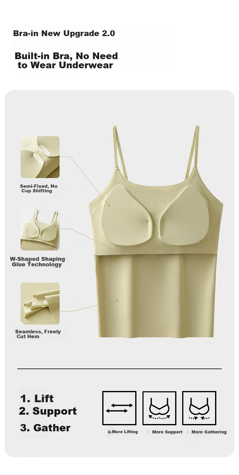 Women's Free Style Camisole Vest with Chest Pad, Solid Color Seamless Innerwear, Spring Summer Base Layer, Anti-Expansion Outerwear 4