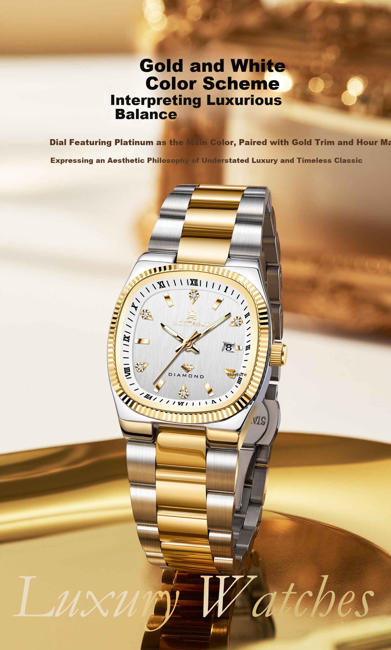 MONTAGUT Luxury Diamond-Studded Fashion Waterproof Couple's Business Watch for Men and Women - Spring Festival Gift 8