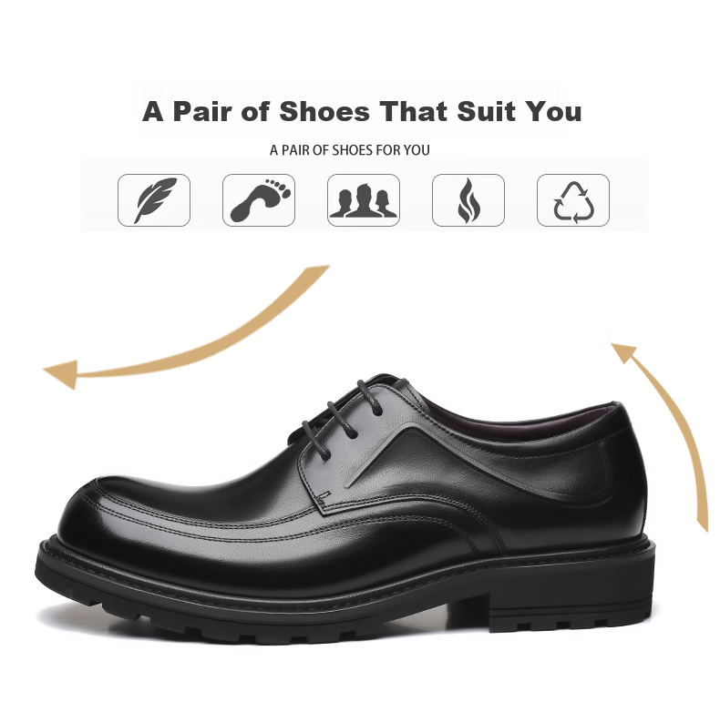 LAORENTOU Men's Leather Dress Shoes British Style Low-top Casual Soft First Layer Cowhide Lace-up Non-slip Round Toe Black 38 9