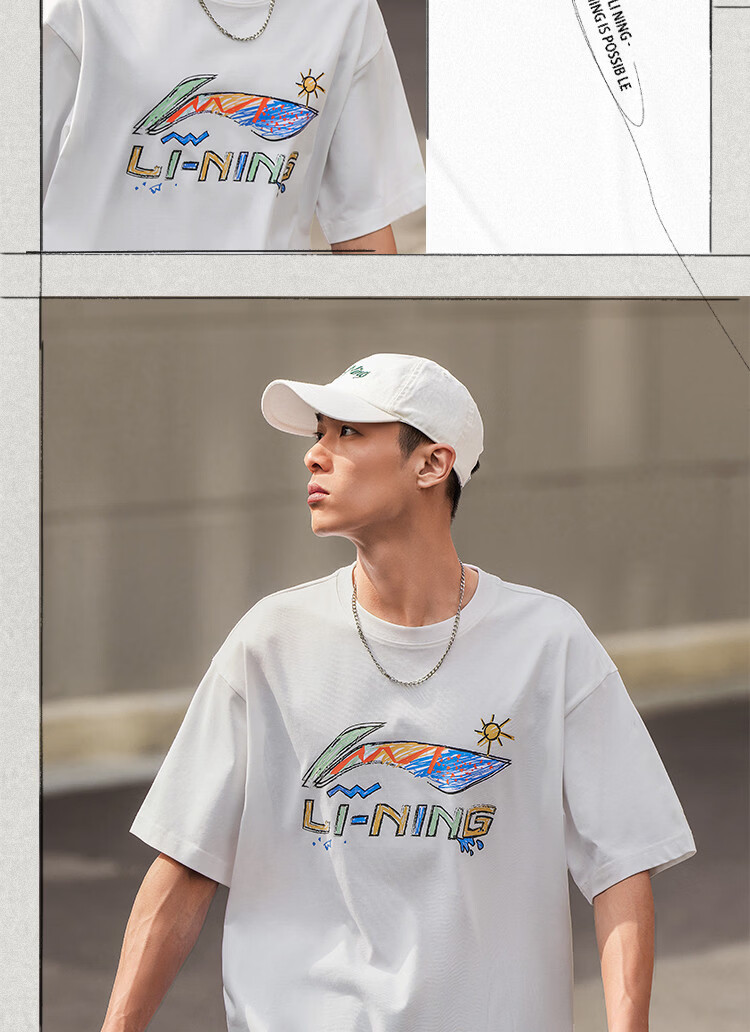 LI-NING Men's Summer New Lightweight Breathable Logo Letter Print Fashion Casual Crew Neck Sports T-Shirt 3