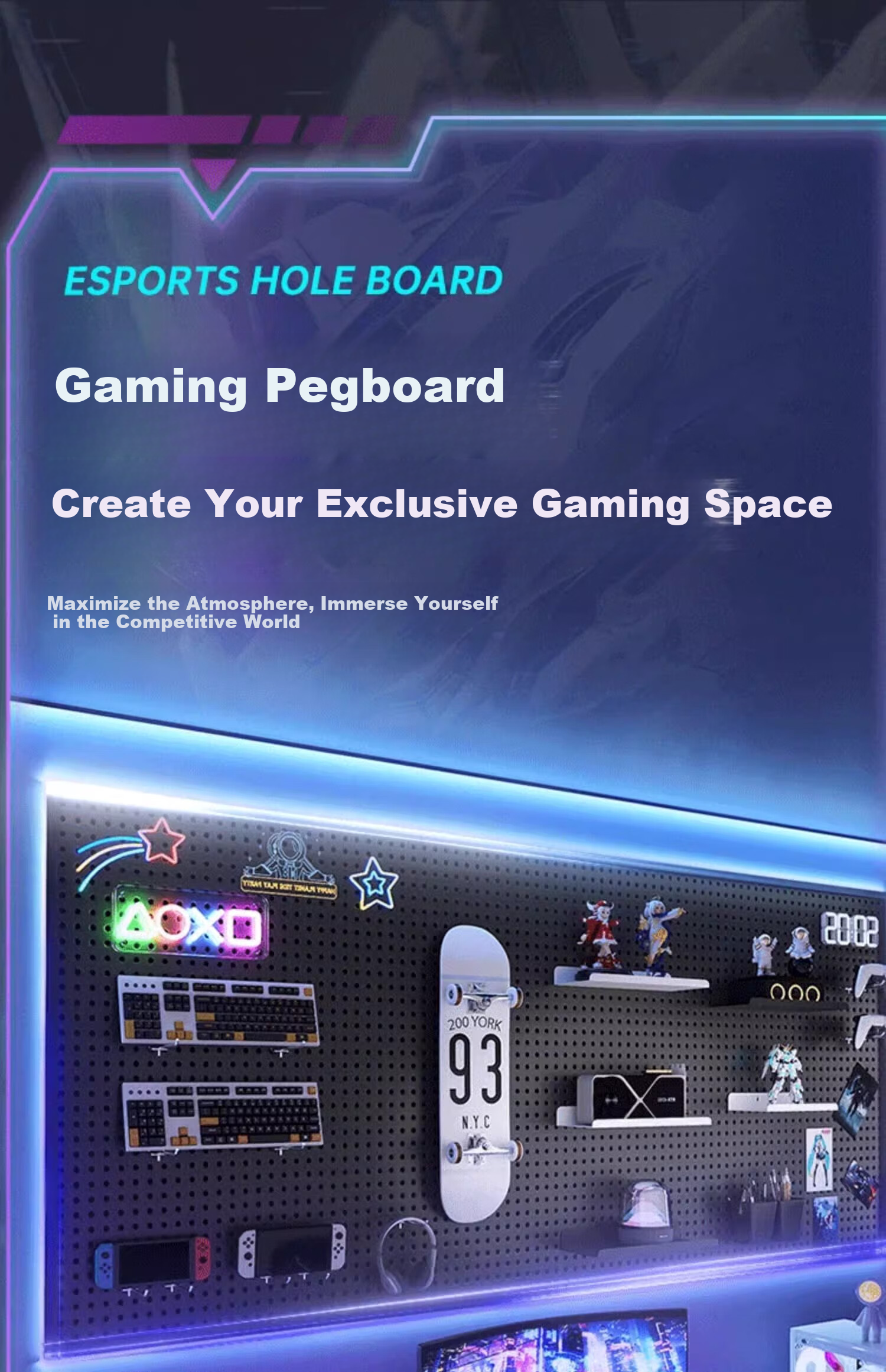 Millennium Huafu Pegboard Wall-mounted Gaming Metal Storage Rack Hardware Tool Hanging Display Rack 80x120 Black 2