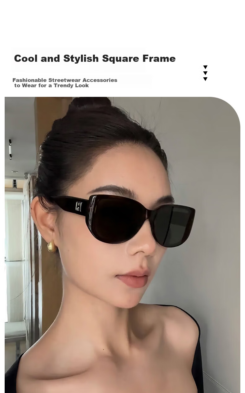 LOHO Cat Eye Sunglasses for Women Large Frame Wide Edge Square Round Face Slimming Retro UV Protection Driving Sunglasses Professional 3