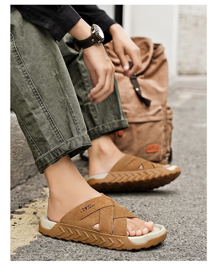 Bull Family Men's Summer New Outdoor Slippers Casual Breathable Beach Sandals Retro Versatile Roman Slippers 24