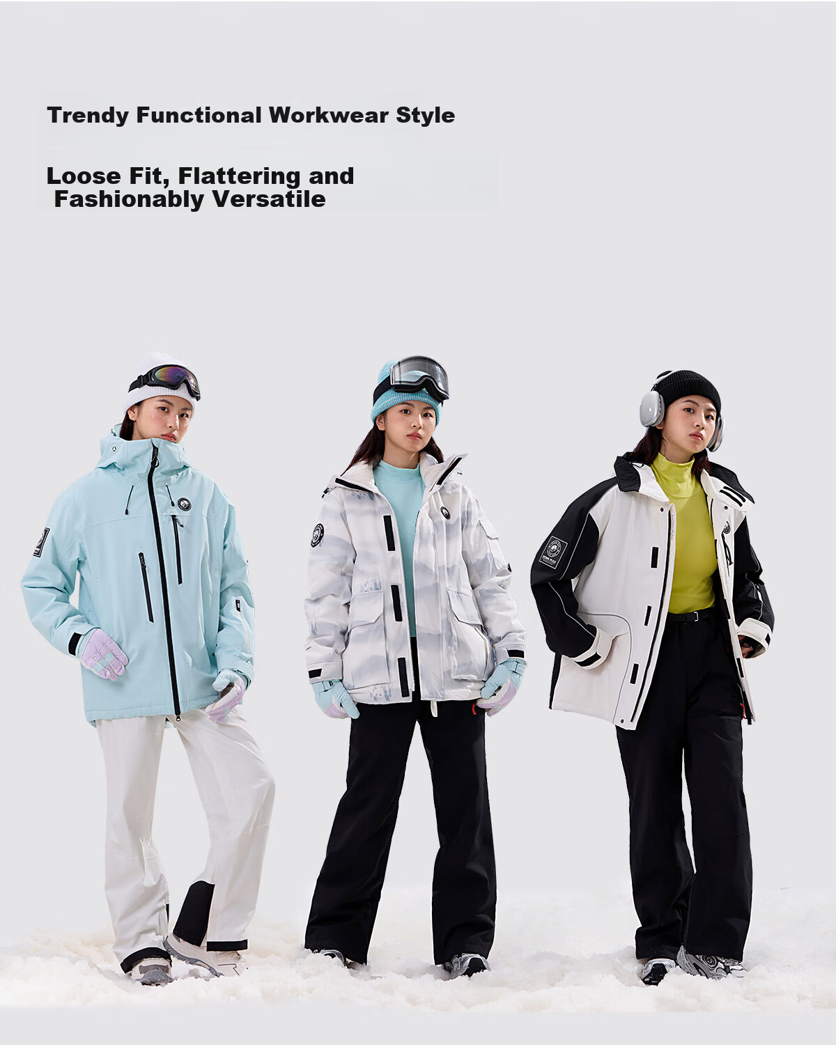 Panda Camel Series Three-Proof Single-Board Ski Pants Unisex Windproof Water-Repellent Straight-Leg Wide-Leg Outdoor Pants 8652 Black, M 11