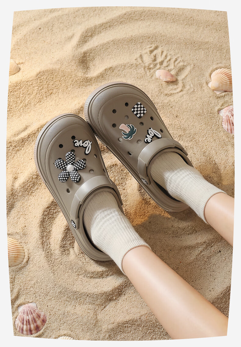 HLA Women's Hollow-out Thick-soled Lightweight Closed-toe Breathable Beach Sandals HDATXW2DEG005 Beige Size 37 7