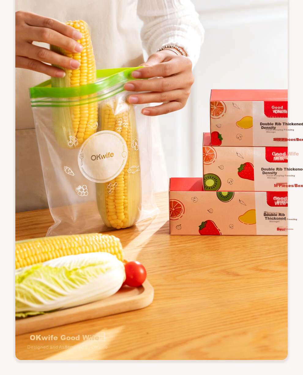 Good Wife Food Sealing Bags Small Size Stand-Up 40pcs Thickened Double-Strap Seal Fresh-Keeping Storage Freezer Bags 9