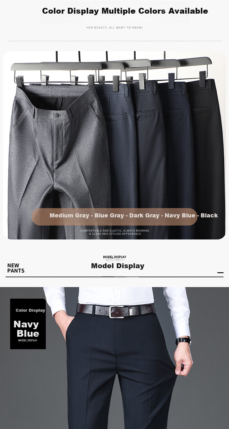 Pierre Cardin Breathable Wrinkle-Resistant Men's Summer Business Formal Straight Casual Trousers Dark Gray 33 40