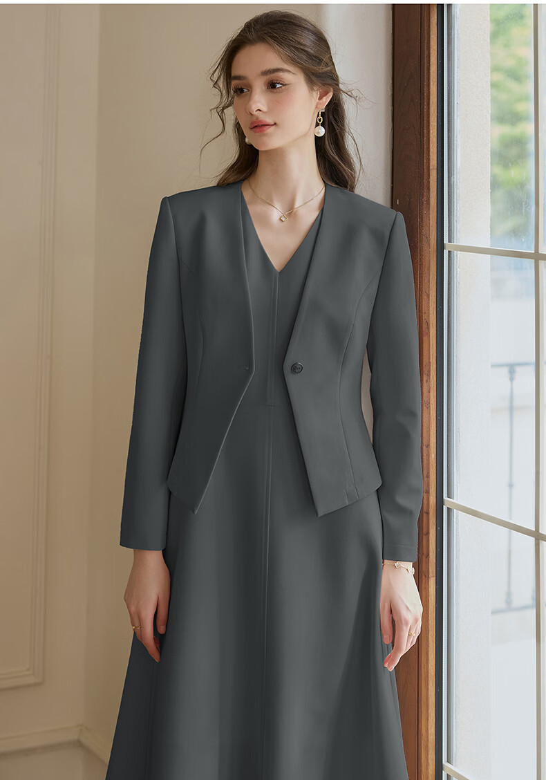 ROEYSHOUSE Women's Elegant Slim Fit Blazer Spring New Solid Color Commuter Suit 11646 Apricot S 15