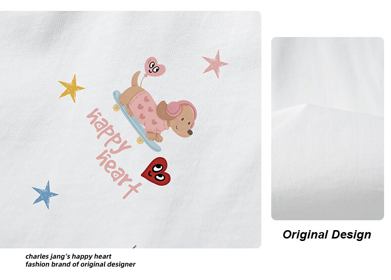 Charles Peach Heart Fake Two-Piece Cartoon Graffiti Tie Print Unisex Cotton Couple Short Sleeve Polo Shirt Off-White XS 6