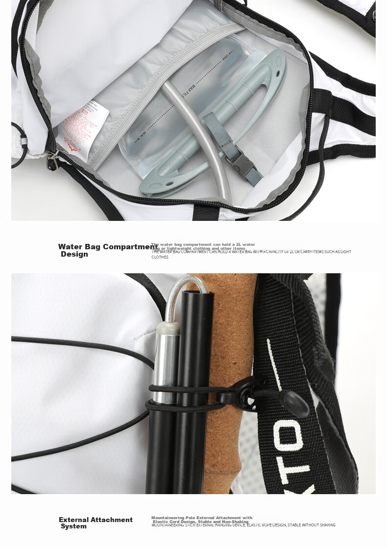 INOXTO Eagle 12L Outdoor Backpack - Multifunctional Casual Hiking Travel Cycling Off-Road Double Shoulder Bag 576 White 13