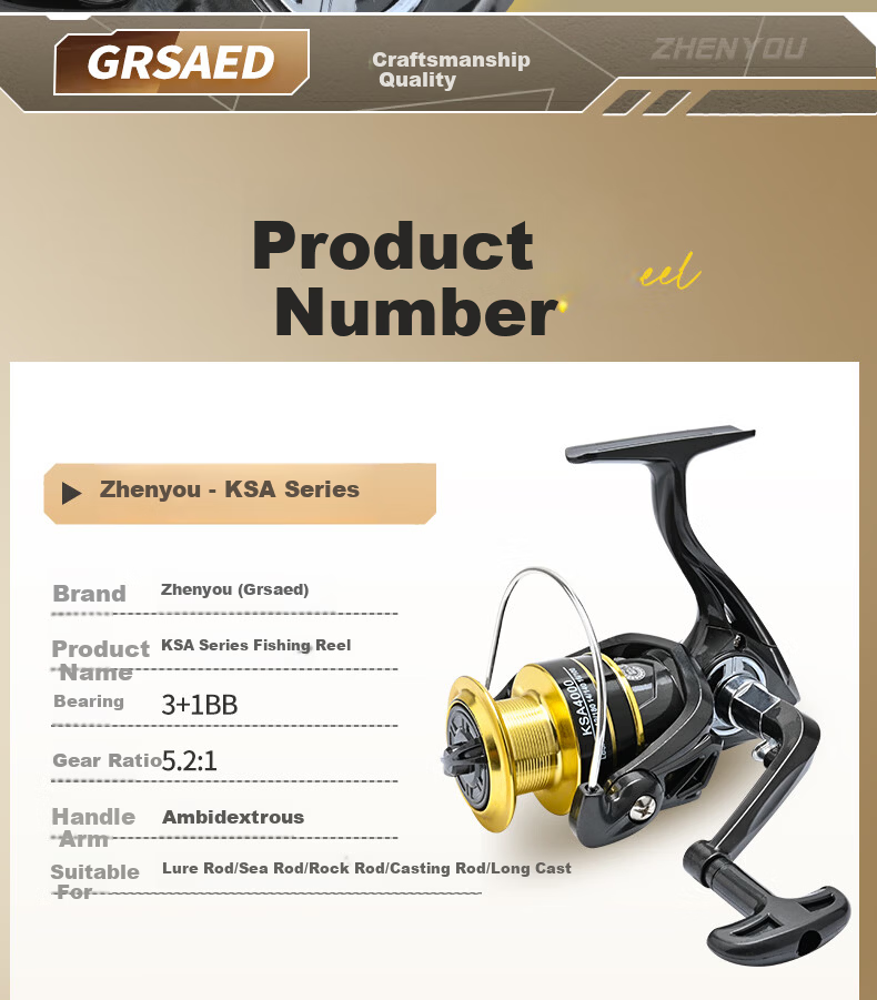 Grsaed KSA5000 Spinning Reel Universal Metal Fishing Line Reel Lure Sea Rod Long Casting Reel 13