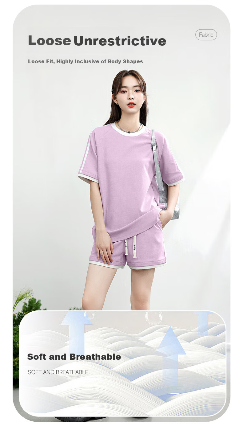 MJ STYLE Women's Short Sleeve and Shorts Set 2026 Summer New Trendy Sports Casual Homewear T-Shirt and Pants Set 7