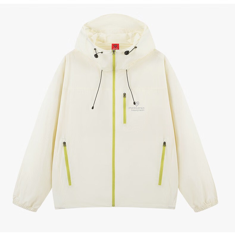 Charles Peach Heart Summer Outdoor Hooded Couple Sun Protection Jacket UPF50+ Lightweight Breathable Casual Unisex Ivory White XS 15